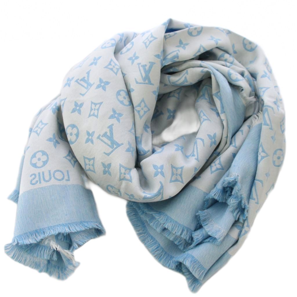 【中古】ルイヴィトン LOUIS VUITTON T-Shirting Monogram Shawl 肩かけ モノグラム 袈裟 総柄 地絹 青 白 M71538 /BM ■OH レディース 【ベクター 古着】 260225