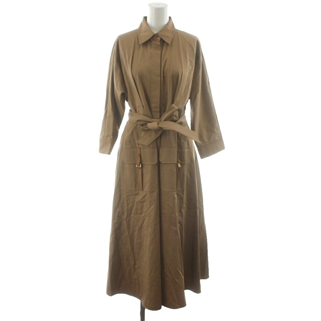 【中古】マックスマーラ MAX MARA エズーレ ワンピース ロング 7分袖 コットン シルク混 絹 38 茶 ブラウン 24112211326 /AN14 レディース 【ベクトル 古着】 260220|ブランド古着ベクトルプレミアム店