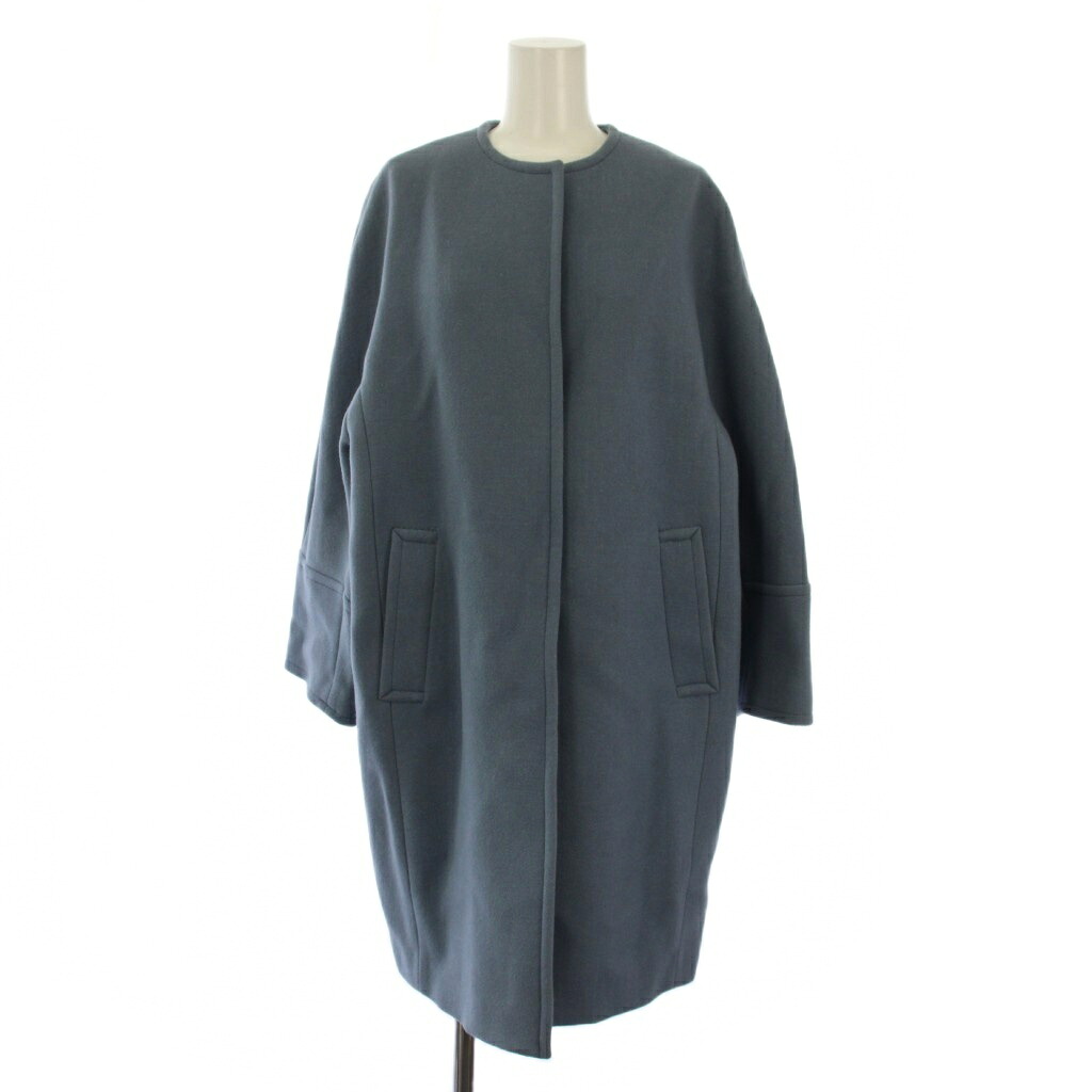 【中古】エメルリファインズ EMMEL REFINES ノーカラーコート ロング ウール M 青 6625-199-1111 /BM レディース 【ベクトル 古着】 260225