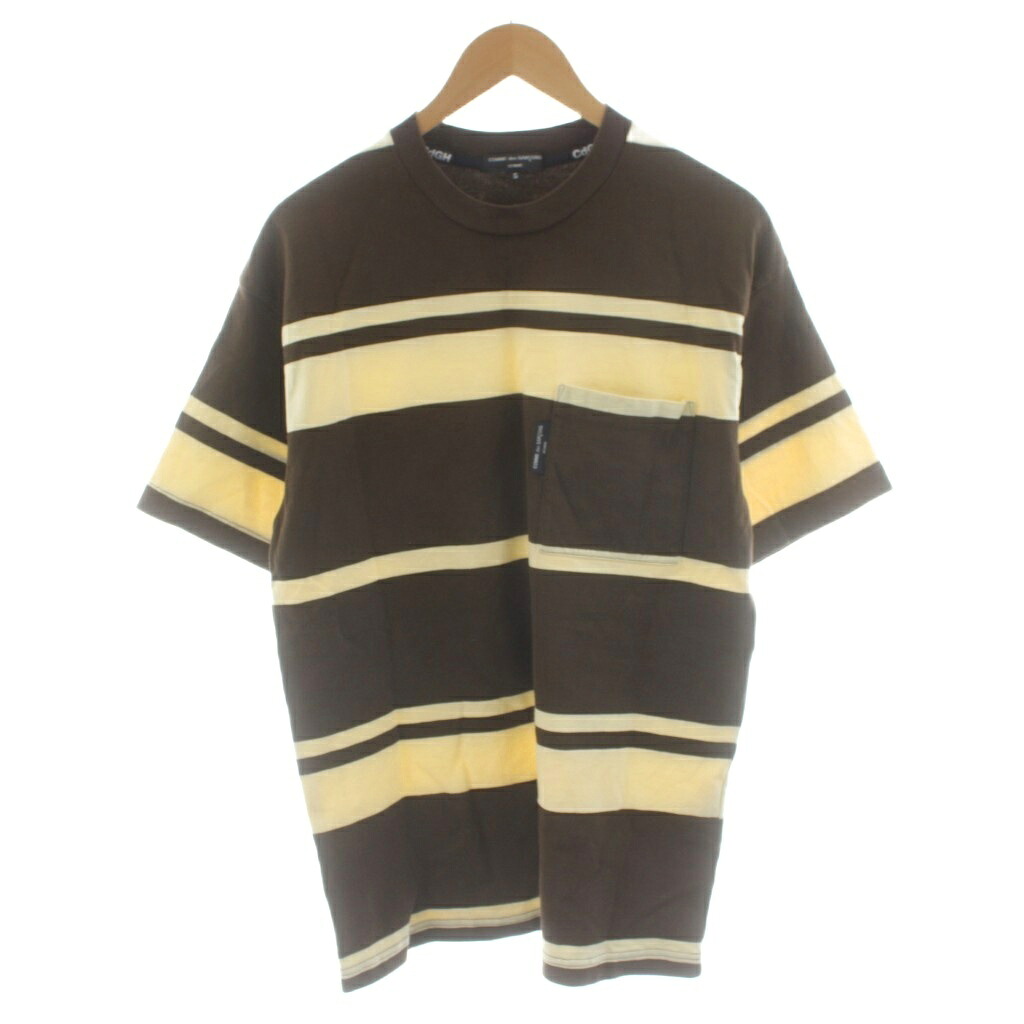 【中古】コムデギャルソンオム COMME des GARCONS HOMME AD2023 24SS Tシャツ カットソー 半袖 ボーダー柄 S ベージュ 茶 ブラウン HM-T013 /AN35 メンズ 【ベクトル 古着】 260224