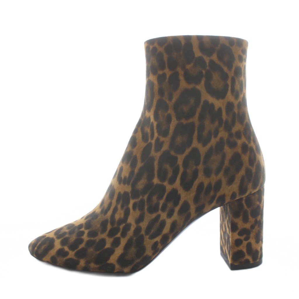 【中古】サンローラン パリ SAINT LAURENT PARIS ショートブーツ ポインテッドトゥ ヒョウ柄 レオパード レザー 37 茶 ブラウン 黒 ブラック /AN25 レディース 【ベクトル 古着】 260302