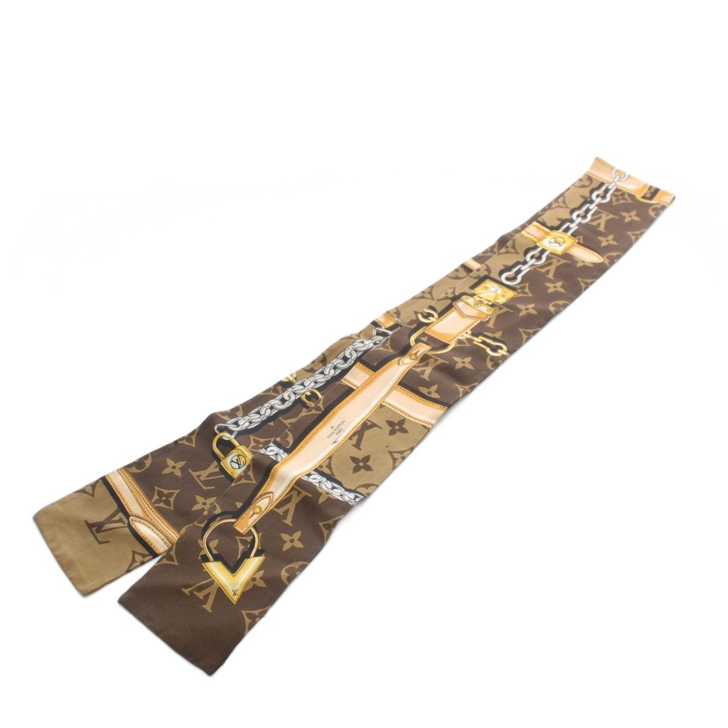 【中古】ルイヴィトン LOUIS VUITTON バンドー モノグラム コンフィデンシャル えり巻き 地絹 絹 茶 赤銅色 M78655 /AN16 ■OH レディース 【ベクター 古着】 260302