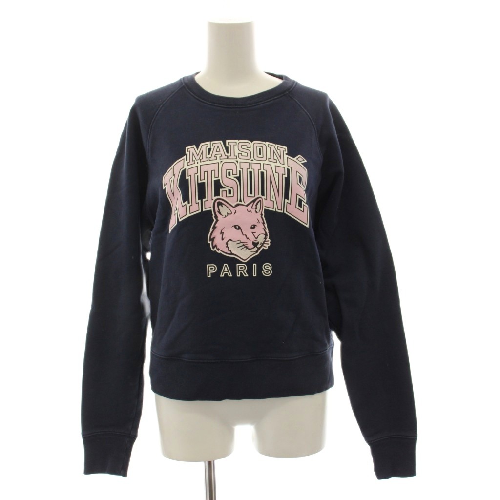 【中古】メゾンキツネ MAISON KITSUNE スウェット トレーナー 長袖 ロゴ XS 紺 LW00301KM0001 /KH レディース 【ベクトル 古着】 260228
