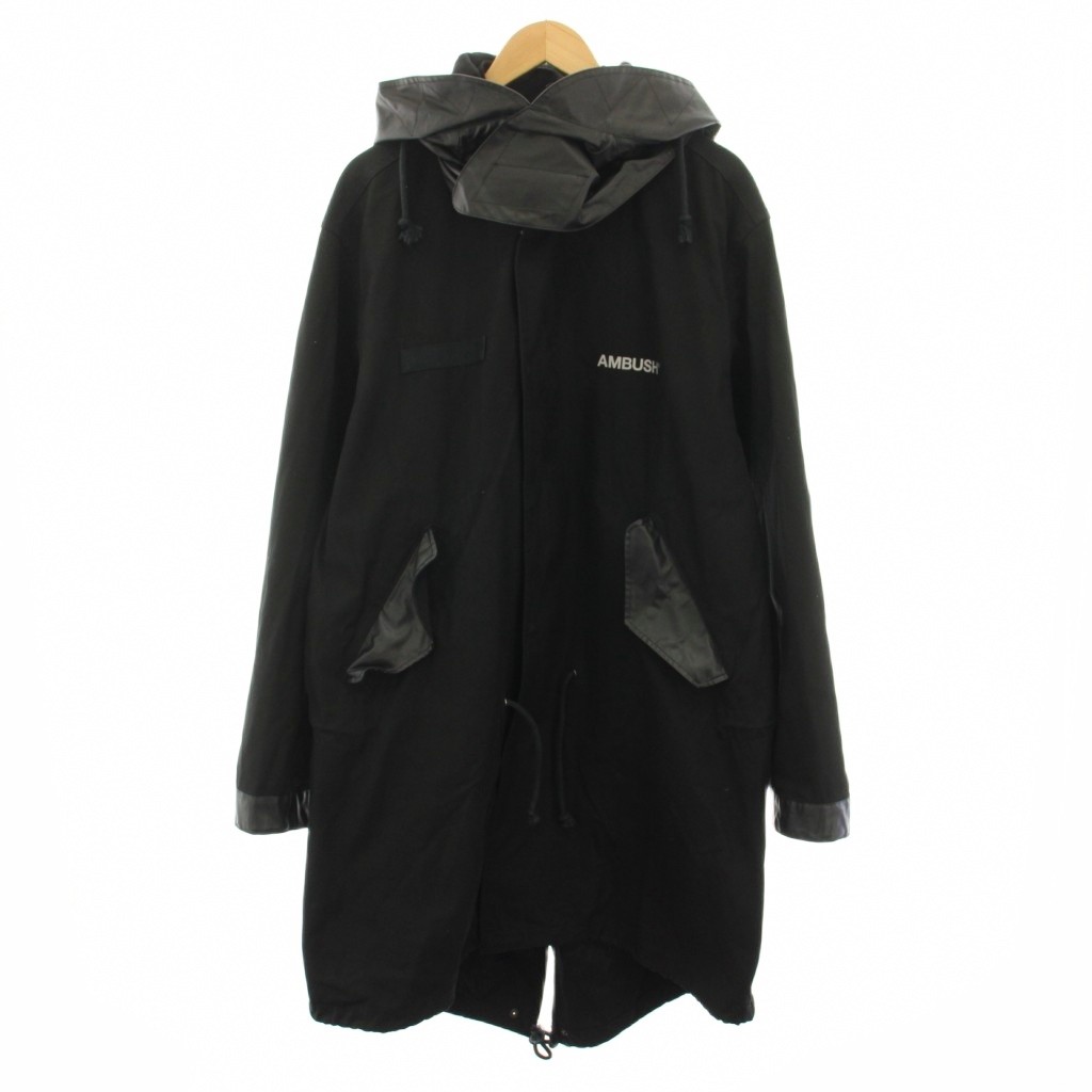 【中古】アンブッシュ AMBUSH モッズコート MOD COAT ミリタリーコート アウター フード ロゴプリント 2 黒 ブラック 12111989 /YT メンズ 【ベクトル 古着】 260302