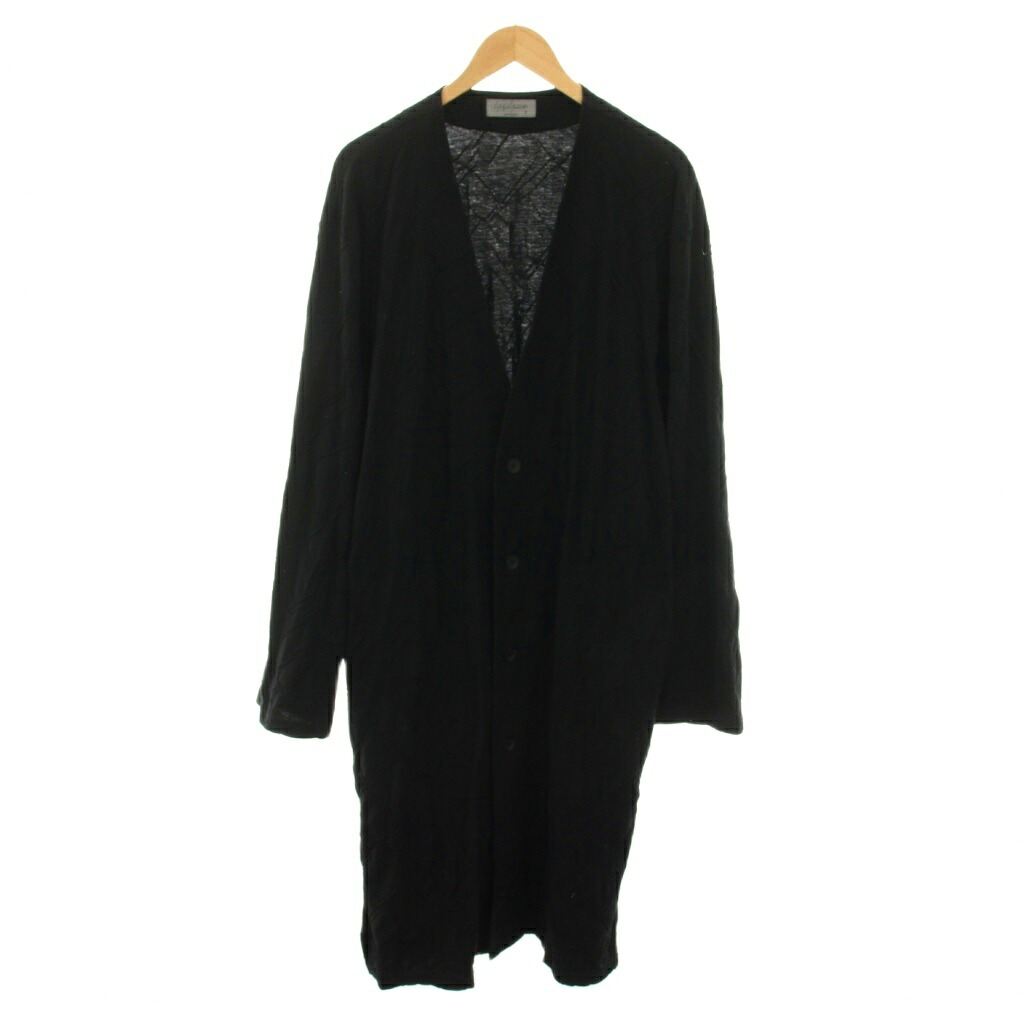 【中古】ヨウジヤマモトプールオム YOHJI YAMAMOTO POUR HOMME タックジャガードカラーレスジャケット TUCK JACQUARD COLLARLESS JKT ロングカーディガン Vネック 長袖 3 黒 ブラック HK-T83-093 /YT メンズ 【ベクトル 古着】 260306 27,306円