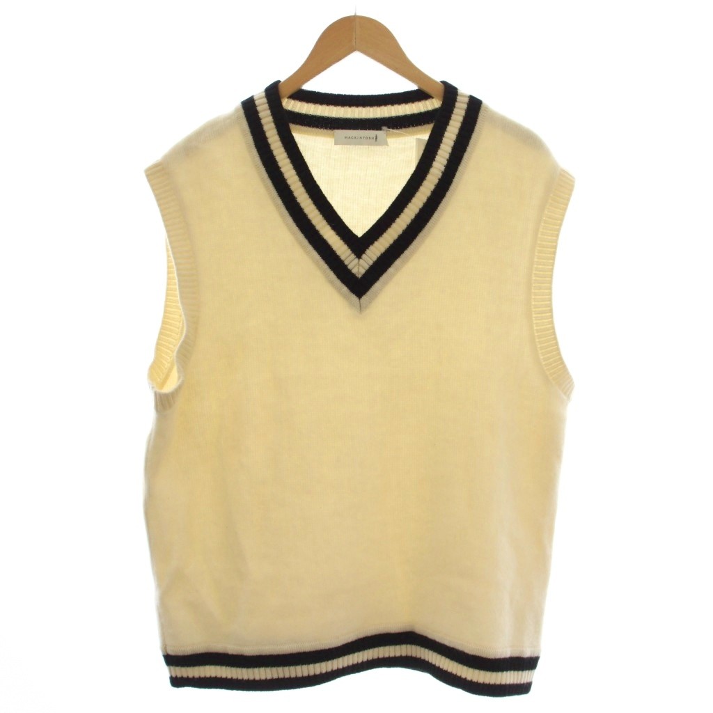 【中古】マッキントッシュ MACKINTOSH GTS CRCKT VEST カシミヤ混 ベスト ニット L アイボリー 黒 GCS-1005 /☆G メンズ 【ベクトル 古着】 260305|ブランド古着ベクトルプレミアム店