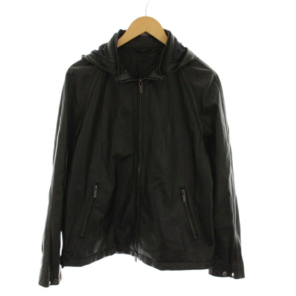 【中古】ジョセフオム JOSEPH HOMME レザージャケット フード付き 羊革 アウター 48 黒 ブラック 長袖 ジップポケット LWJHKW0204 /YM メンズ 【ベクトル 古着】 260306 13,400円