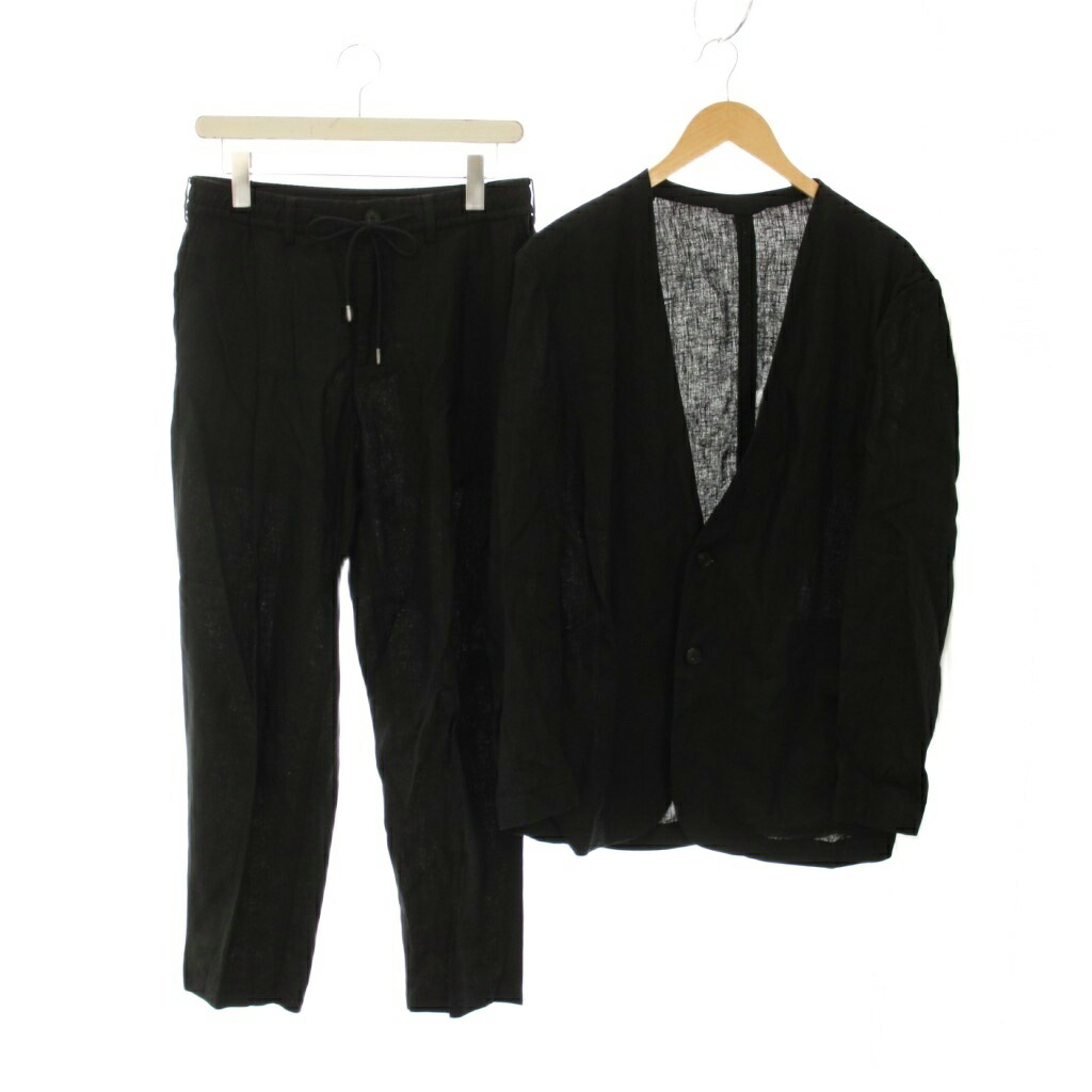 【中古】ジョセフ JOSEPH 23AW シングルスーツ 上下 ノーカラージャケット パンツ リネン 麻 48 黒 ブラック JKJHSA0602 /YM メンズ 【ベクトル 古着】 260306｜ブランド古着ベクトルプレミアム店