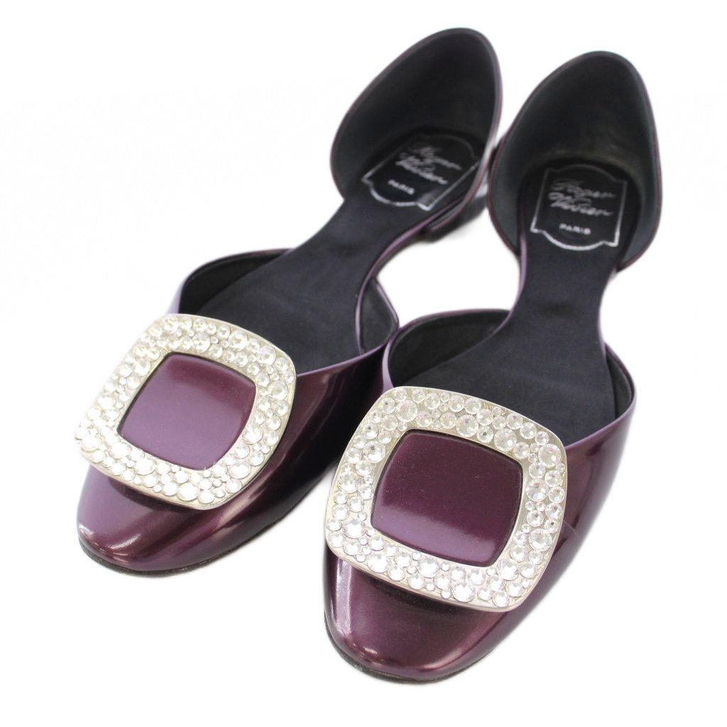 【中古】ロジェヴィヴィエ ROGER VIVIER ドルセー D'Orsay パンプス フラットシューズ ビジュー 36.5 パープル /TK レディース 【ベクトル 古着】 260306