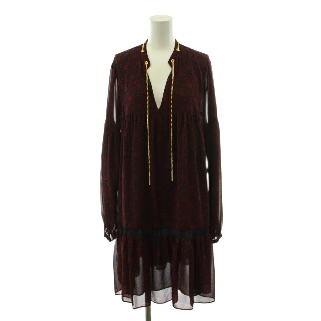 【中古】マイケルマイケルコース Michael michael kors ワンピース ひざ丈 長袖 総柄 M 赤 レッド 黒 ブラック JF281BZ7A0 /AN56 レディース 【ベクトル 古着】 260312