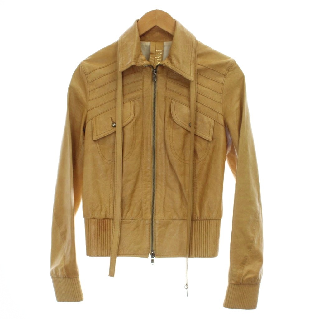 【中古】パトリツィアペペ PATRIZIA PEPE レザージャケット 42 ベージュ 長袖 ポケット付き ジップアップ /GP レディース 【ベクトル 古着】 260309