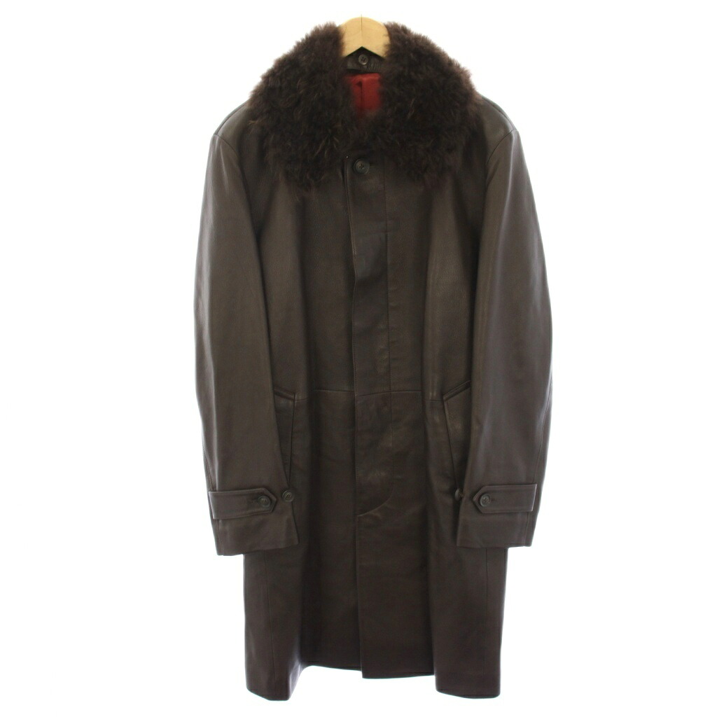 【中古】ランバン LANVIN COLLECTION ラムレザーコート 48 茶 ブラウン カシミヤファー ロング /HN メンズ 【ベクトル 古着】 260312