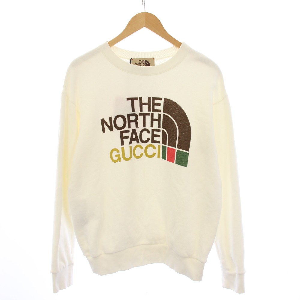 【中古】未当て嵌める品 ザノースフェイス THE NORTH FACE グッチ GUCCI 21SS コットンオーバーサイズスウェットシャツ Cotton Oversized Sweatshirt 汗水 調教師 労働者の一団のど首 長袖 ロゴタイプ刷り上げる 曳き船付き添い人 XXS 白 白いこと 617964 /YT レディース 【ベクター 古着】 260