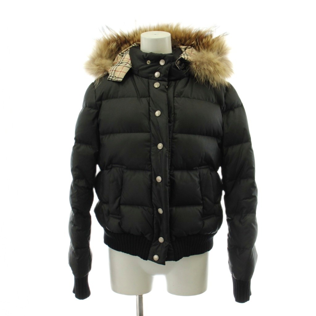 【中古】バーバリーブルーレーベル BURBERRY BLUE LABEL ノバチェック 落ちこむ上衣 ボンネット 毛皮 アウター 38 黒 黒いこと FCF25-528-09 /AN25 レディース 【ベクター 古着】 260317