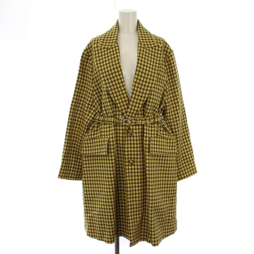 【中古】プランシー PLAN C チェスターコート ロング チェック柄 ベルト付き ウール 42 黄 白 黒 CSCAC57FYZTW035 /BM レディース 【ベクトル 古着】 260312