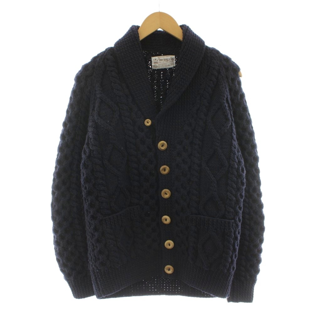 【中古】インバーアラン INVERALLAN ニットカーディガン ジャケット ケーブル 長袖 ウール 紺 ネイビー /KU メンズ 【ベクトル 古着】 260313