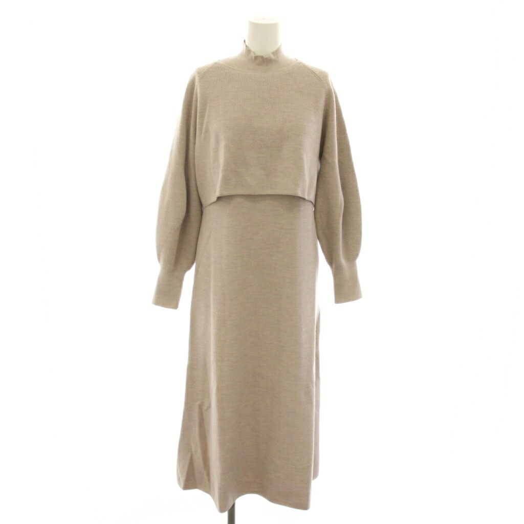 【中古】アナイ ANAYI 21AW セットアップ 上下 2点セット メリノウールアンサンブルニットワンピース ロング ハイネック ノースリーブ ニット セーター 長袖 38 ベージュ 10212714310 /YT レディース 【ベクトル 古着】 260312