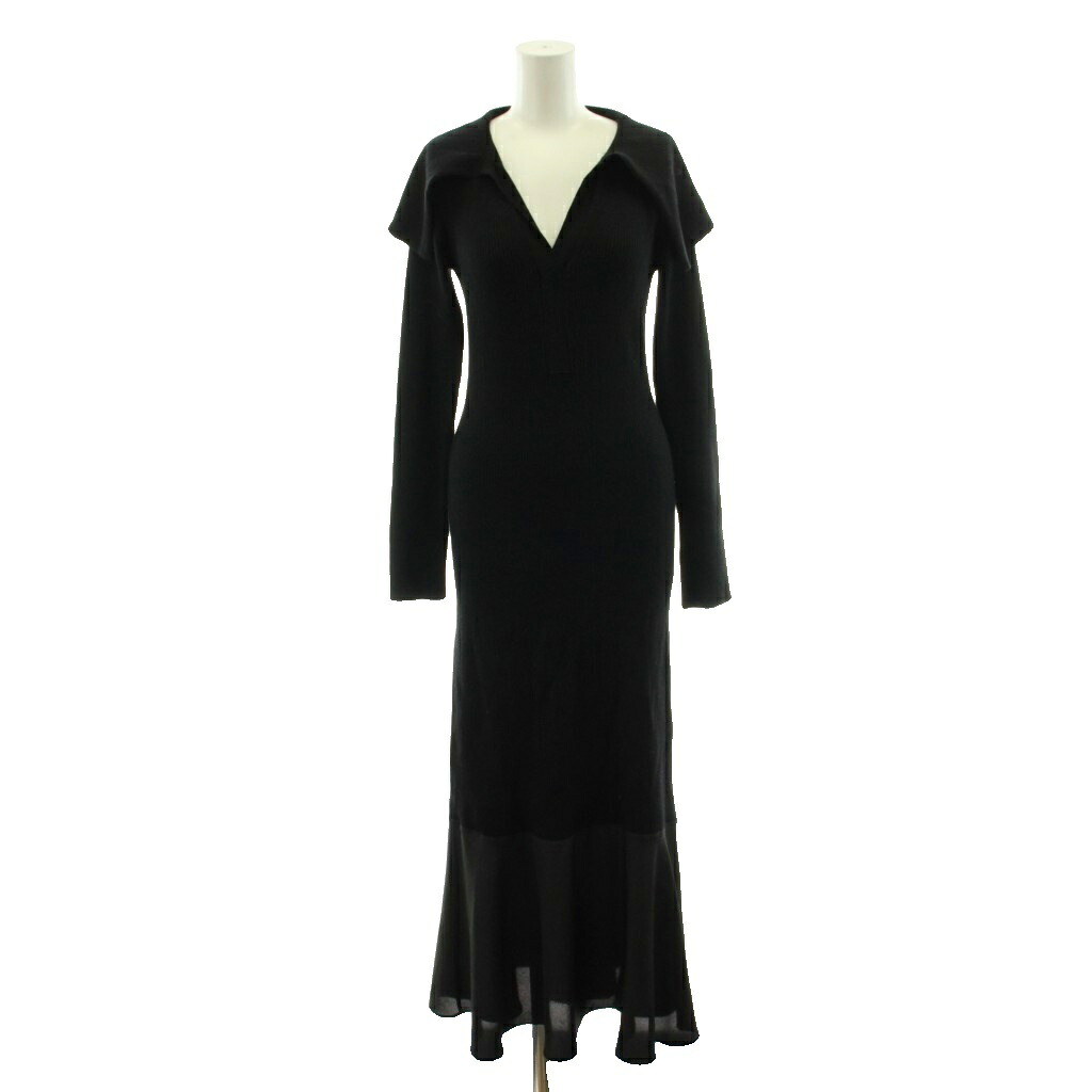 【中古】スナイデル SNIDEL ビッグカラーコンビリブニットワンピース ロング 長袖 F 黒 ブラック SWNO215125 /AN38 レディース 【ベクトル 古着】 260318