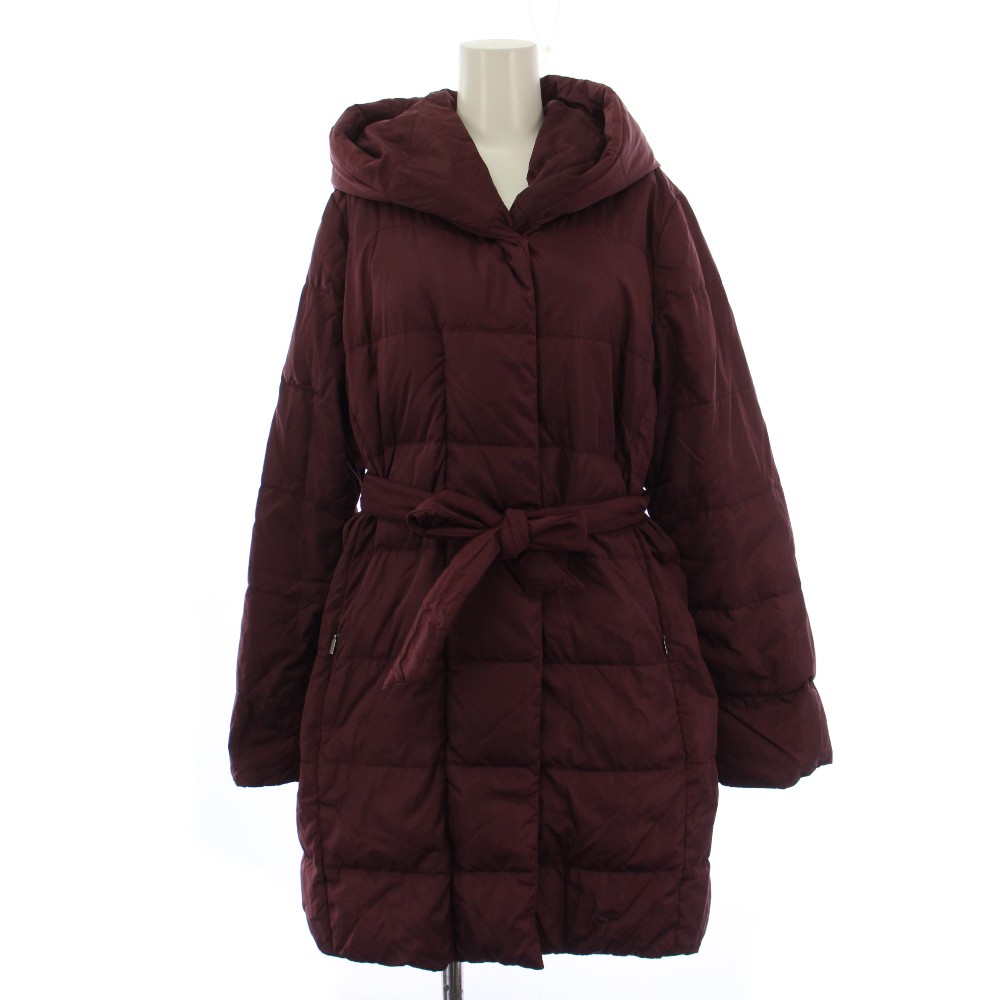 【中古】マックスマーラ ウィークエンドライン MAX MARA WEEKEND LINE ダウンコート ロング ジップアップ フード ベルト付き 44 ボルドー /BM レディース 【ベクトル 古着】 260318