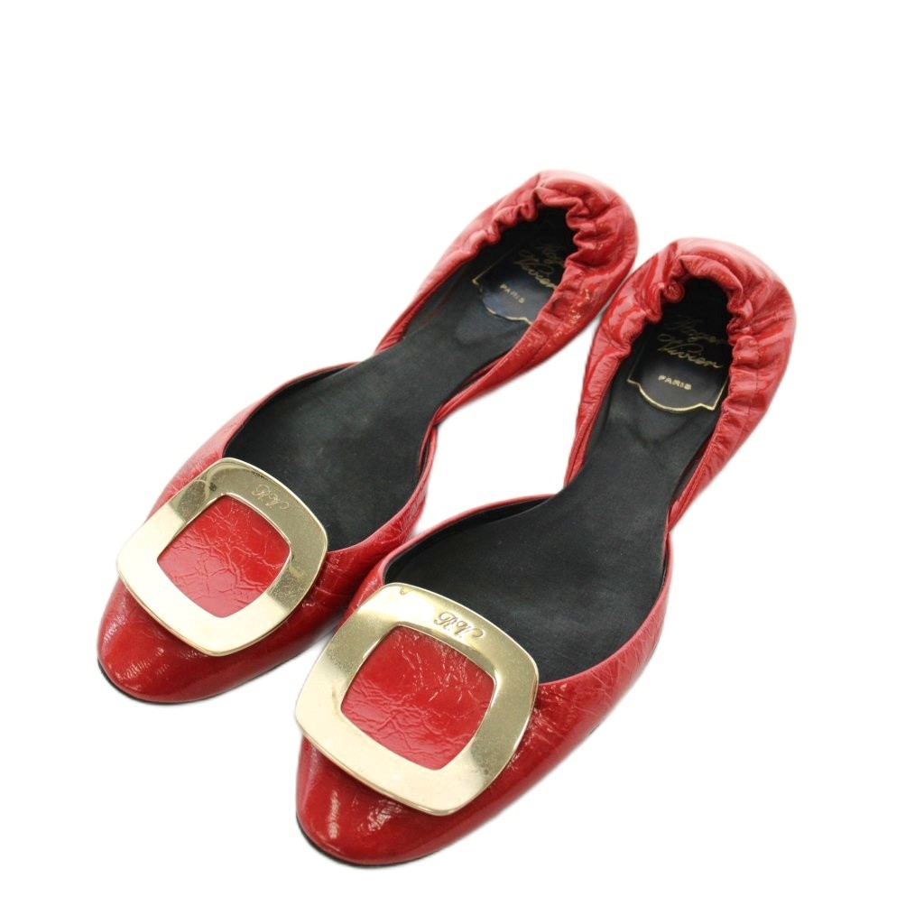 【中古】ロジェヴィヴィエ ROGER VIVIER パンプス フラットシューズ アーモンドトゥ エナメル 38 赤 レッド /AN30 レディース 【ベクトル 古着】 260325