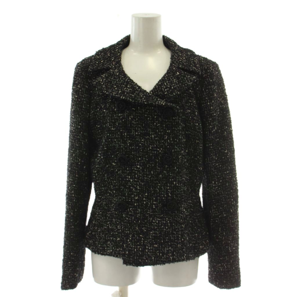 【中古】ピアノフォルテディマックスマーラ PIANOFORTE di MaxMara ジャケット 上着 ウール I44 黒 ブラック ツイード柄 ダブルブレスト 長袖 DTK367 /GG レディース 【ベクトル 古着】 260321
