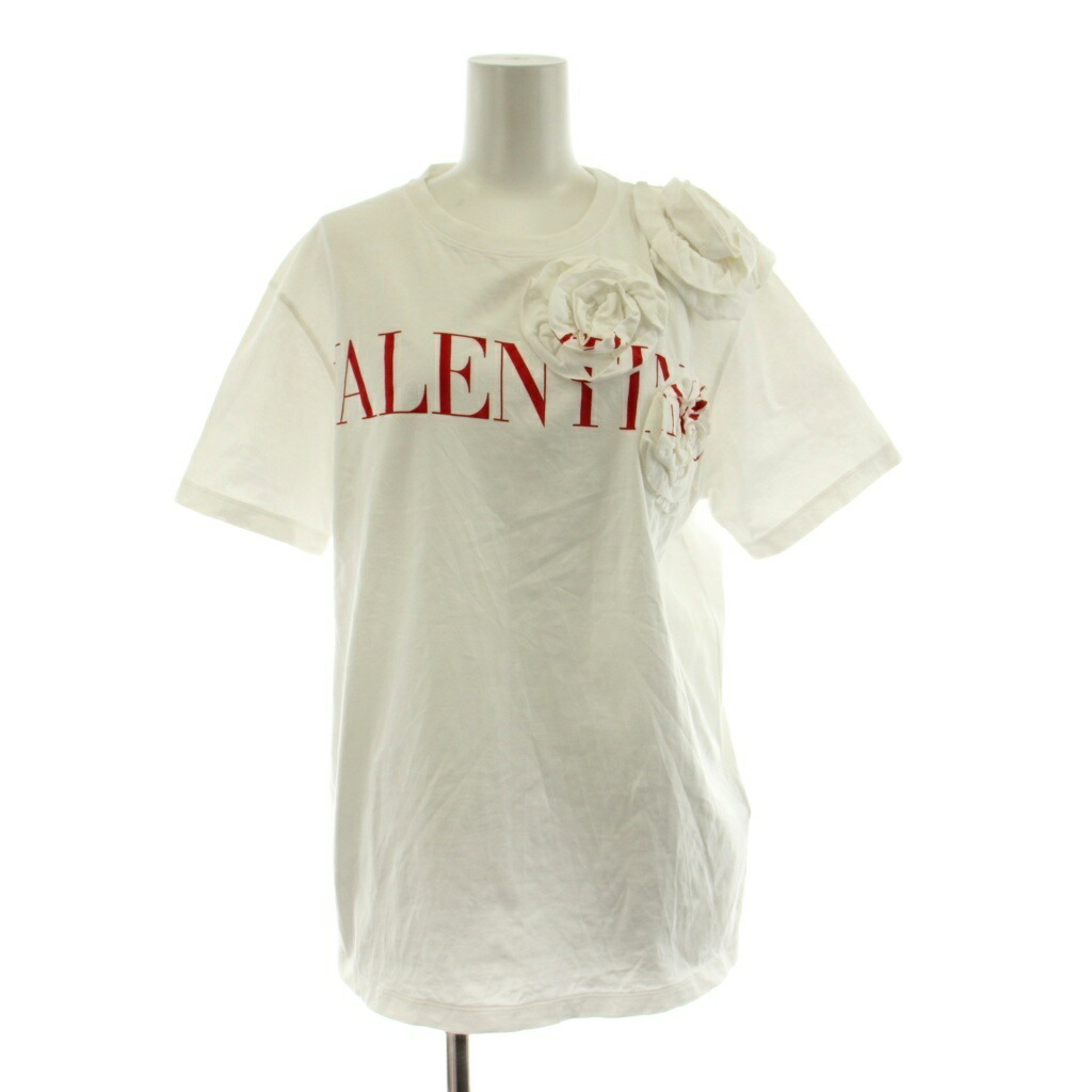 【中古】ヴァレンティノ ヴァレンチノ VALENTINO ローズブロッサム ロゴプリントTシャツ カットソー 半袖 3Dフラワー ロゴ XS 白 ホワイト WB3MG13U6HF /KU レディース 【ベクトル 古着】 260323