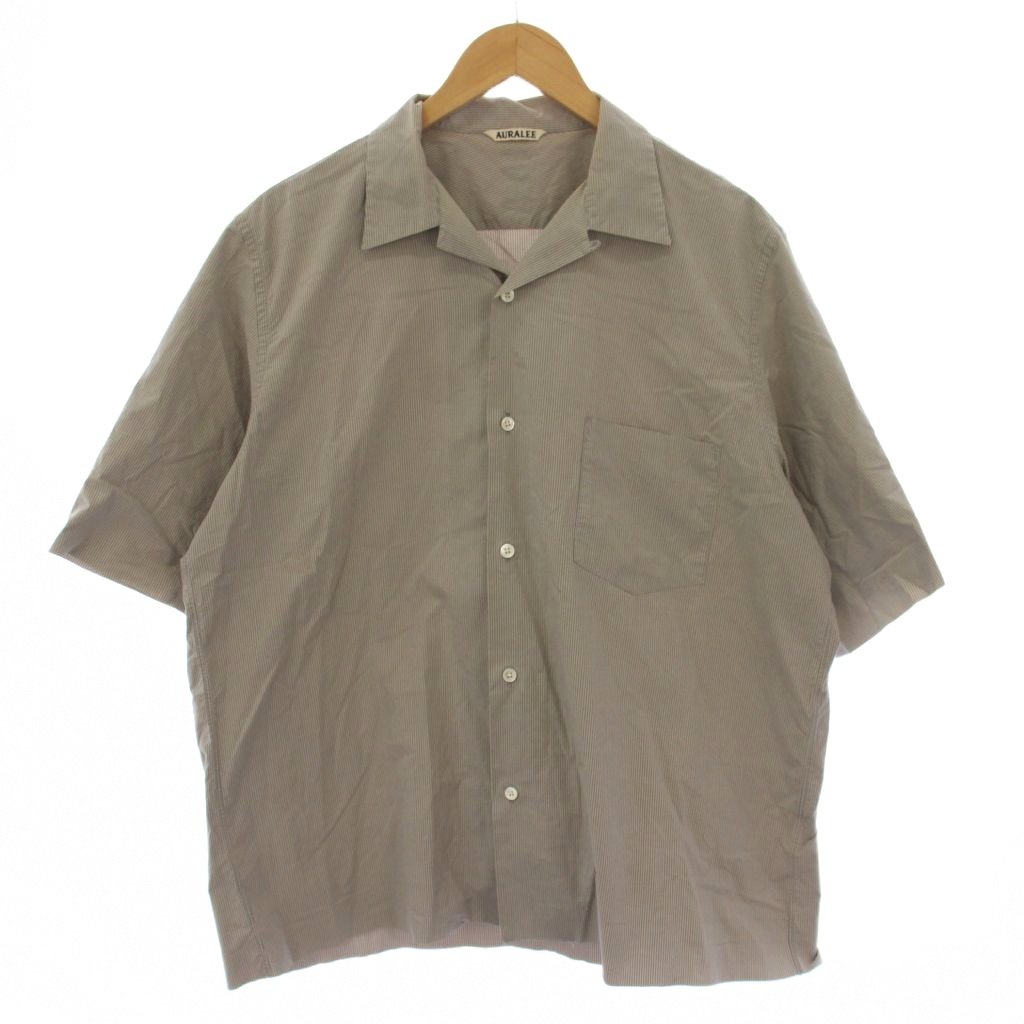 【中古】オーラリー AURALEE SELVEDGE WEATHER CLOTH OPEN COLLARED HALF SLEEVED SHIRTS シャツ 半袖 ストライプ柄 5 グレー A7SS02WC /BM メンズ 【ベクトル 古着】 260325