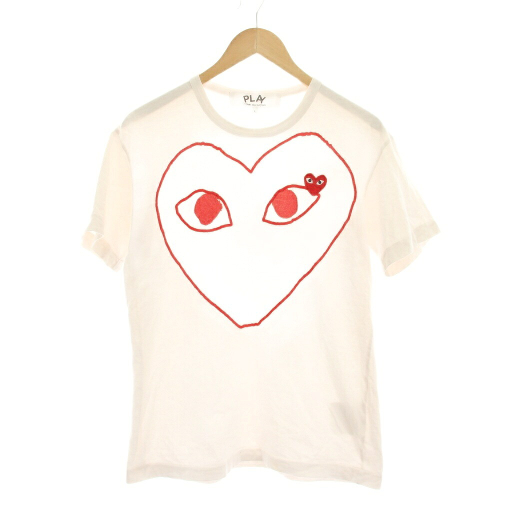 【中古】プレイコムデギャルソン PLAY COMME des GARCONS AD2017/2 Tシャツ カットソー L 白 ホワイト 赤 半袖 クルーネック ハートロゴ AZ-T100 /YM メンズ レディース 【ベクトル 古着】 260404