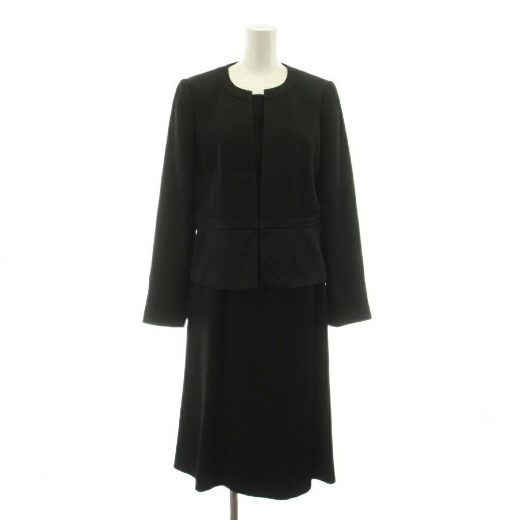 【中古】レリアン Leilian ブラックフォーマル セットアップ ノーカラージャケット スカート ひざ丈 7 黒 ブラック 0507901 /KU レディース 【ベクトル 古着】 260330