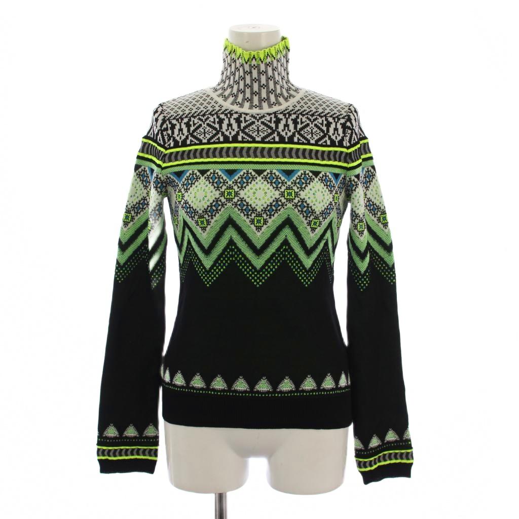 【中古】マメクロゴウチ Mame Kurogouchi 22AW Fair Isle High Neck Knitted Top ニット セーター 長袖 ハイネック 総柄 1 黒 黄緑 白 MM22FW-KN028 /BM レディース 【ベクトル 古着】 260326
