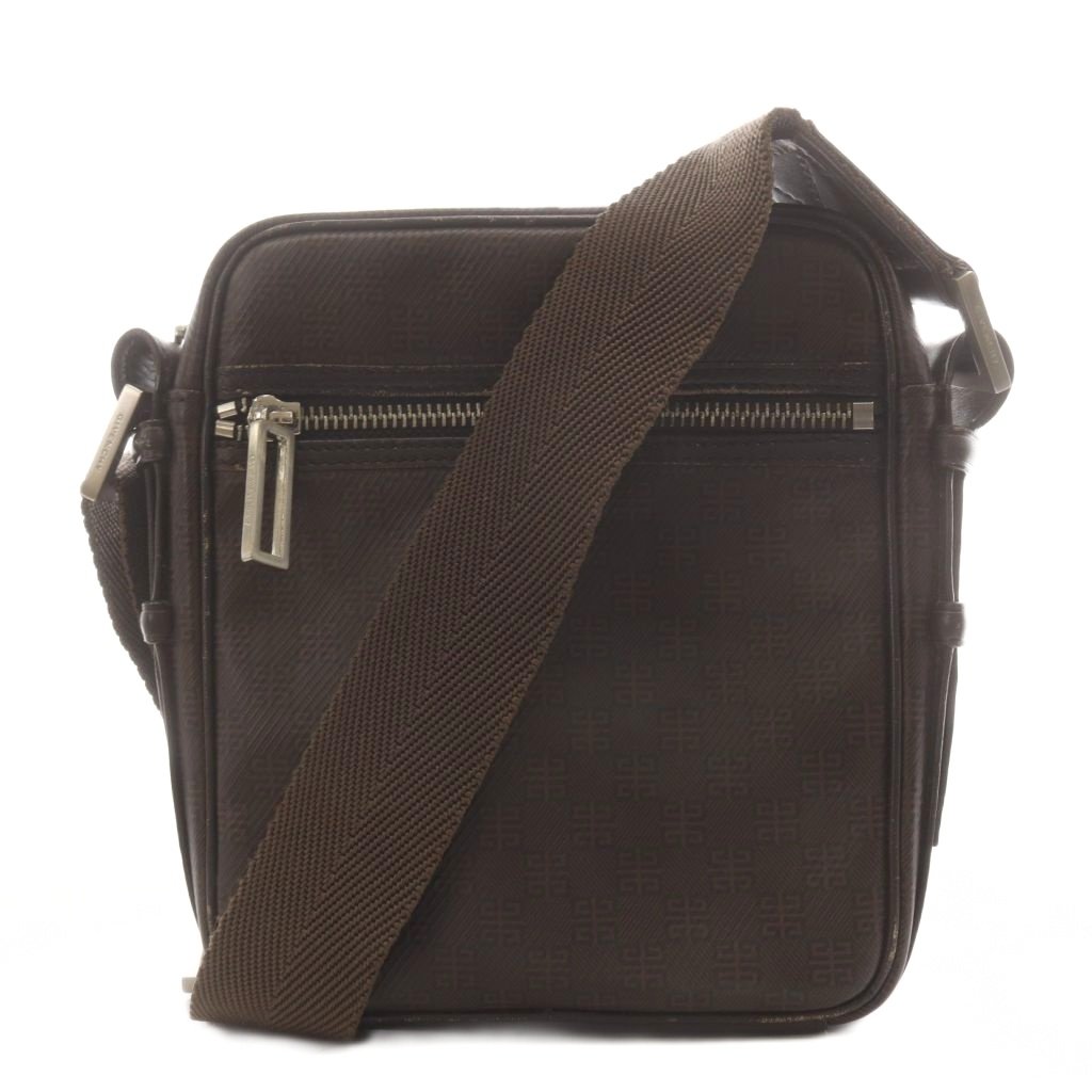 【中古】ジバンシィ GIVENCHY ショルダーバッグ 総柄 ロゴタイプ PVC なめし革 茶 赤銅色 /AN7 メンズ 【ベクター 古着】 260408 メンズバッグ-ショルダーバッグ・メッセンジャーバッグ-バッグ・小物・ブランド雑貨
