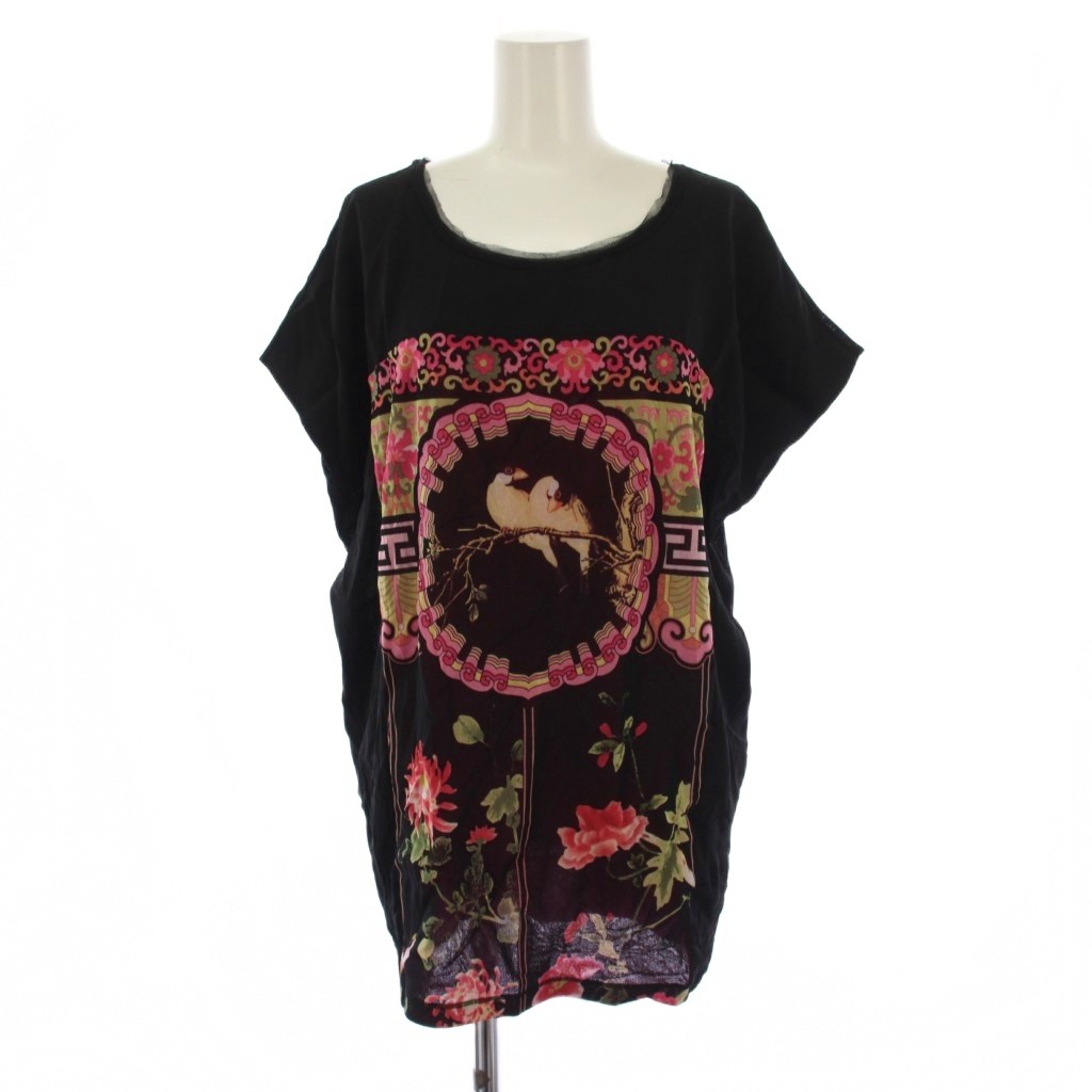 【中古】ヴィヴィアンタム VIVIENNE TAM チュニック カットソー 半袖 文鳥 ラブバード ナイロン 1 黒 ピンク /BM レディース 【ベクトル 古着】 260331|ブランド古着ベクトルプレミアム店
