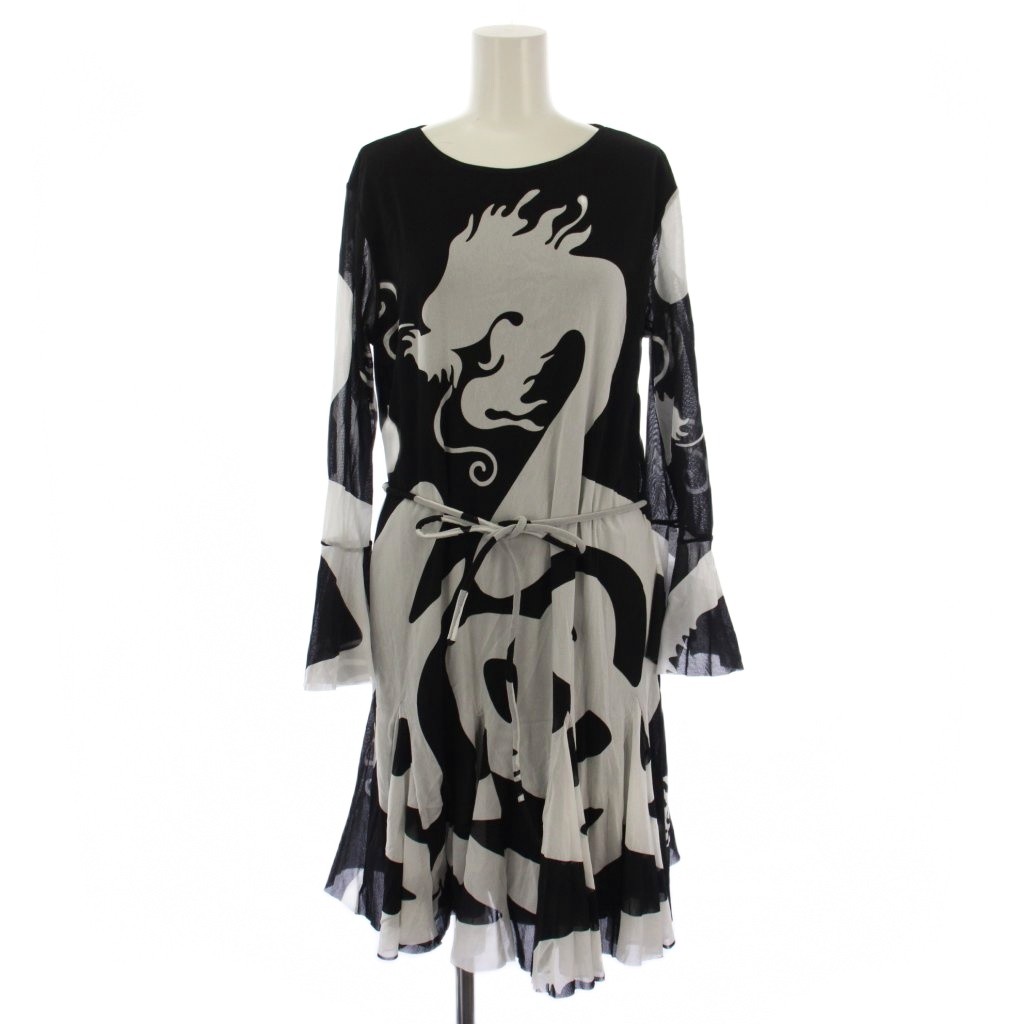 【中古】未使用品 ヴィヴィアンタム VIVIENNE TAM ワンピース ひざ丈 長袖 龍モチーフ 40 黒 白 /BM レディース 【ベクトル 古着】 260331|ブランド古着ベクトルプレミアム店
