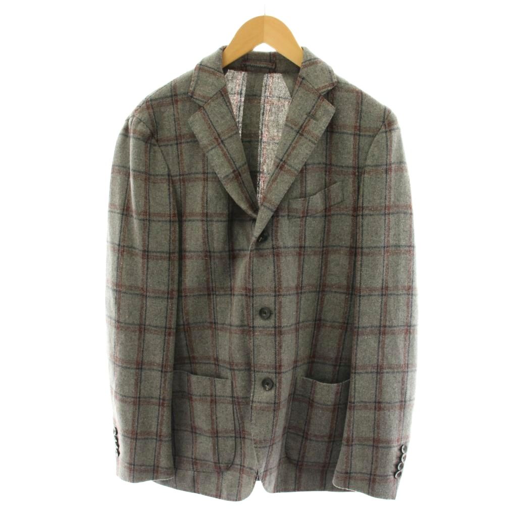 【中古】ラルディーニ LARDINI テーラードジャケット シングル チェック柄 ウール 46 グレー IC320AV-6 /AN48 メンズ 【ベクトル 古着】 260401