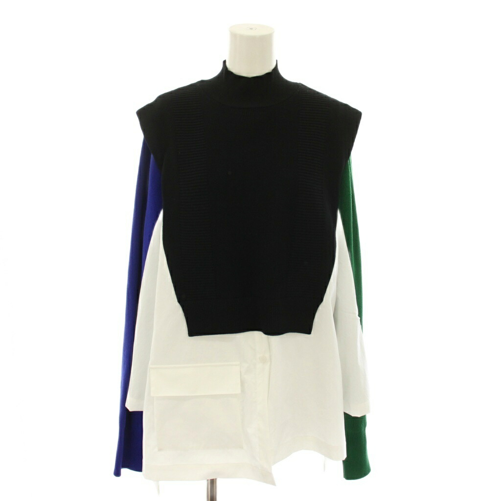 【中古】アンスリード UN3D. 24SS ポケットシャツドッキングニット Pocket shirt docking knit シャツ ブラウス ハイネック 長袖 切替 変形 アシンメトリー F 黒 ブラック 白 ホワイト 青 ブルー 522412600201 /YT レディース 【ベクトル 古着】 260331