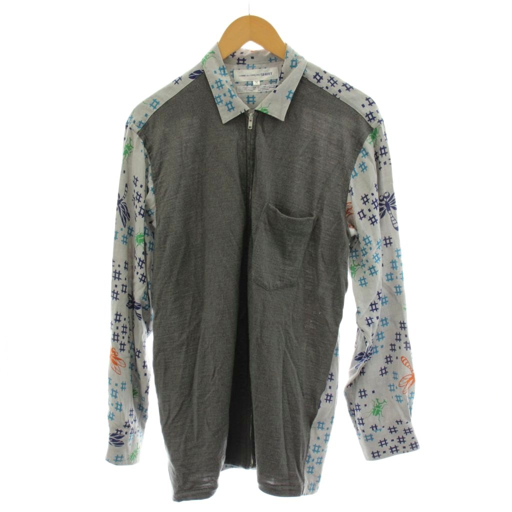 【中古】コムデギャルソンシャツ COMME des GARCONS SHIRT シャツ 長袖 ジップアップ 切替 ロゴ M グレー 水色 ライトブルー /AN41 メンズ 【ベクトル 古着】 260402