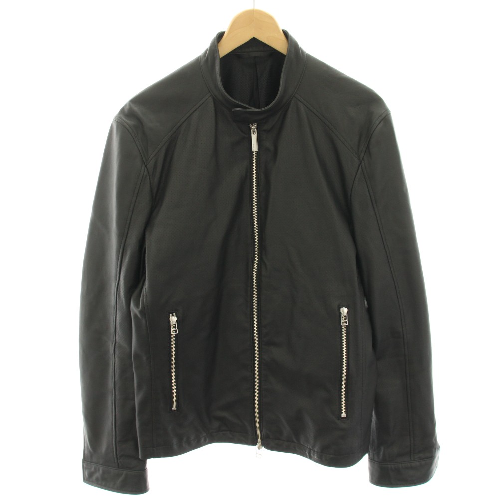 【中古】コムサメン COMME CA MEN パンチングレザー シングルライダース レザージャケット 裏地メッシュ L 黒 ブラック 07-31LT01 /HN メンズ 【ベクトル 古着】 260409