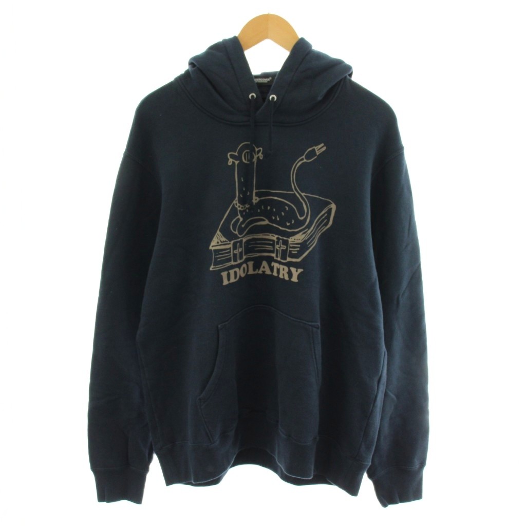 【中古】アンダーカバー UNDERCOVER JUN TAKAHASHI HOODIE GRACE IDOLATRY flocky パーカー プルオーバー ロゴ 3 紺 ネイビー UC2C4892-2 /AN58 メンズ 【ベクトル 古着】 260402