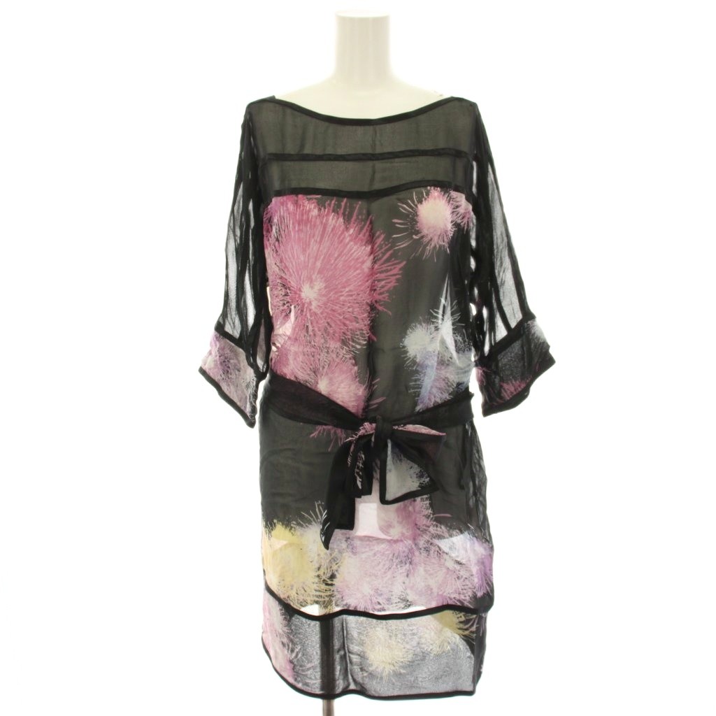 【中古】ダイアンフォンファステンバーグ DIANE von FURSTENBERG ワンピース ミニ 総柄 シアー 絹 シルク 七分袖 ドルマンスリーブ 2 黒 ブラック 404-143018 /HN レディース 【ベクトル 古着】 260406