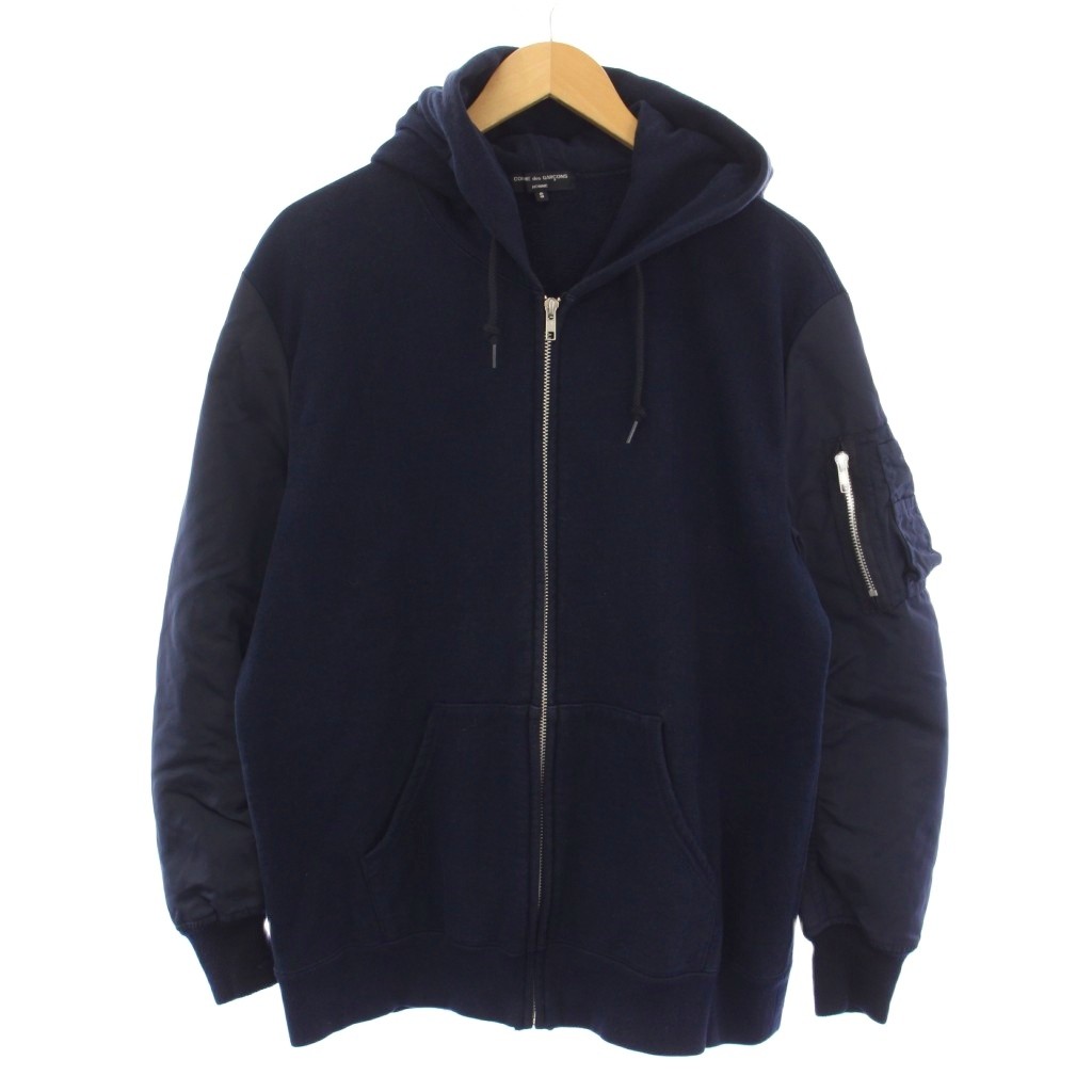 【中古】コムデギャルソンオム COMME des GARCONS HOMME AD2020 21SS 裏起毛 ナイロンツイルジップパーカー ジャケット S 紺 HG-T014 /BM メンズ 【ベクトル 古着】 260407