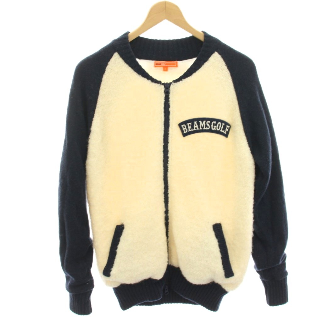 【中古】ビームスゴルフ BEAMS GOLF ORANGE LABEL 防風ラグランブルゾン ニットジャケット ウール混 L 白 紺 ネイビー 83-18-0055-646 /HN レディース 【ベクトル 古着】 260406