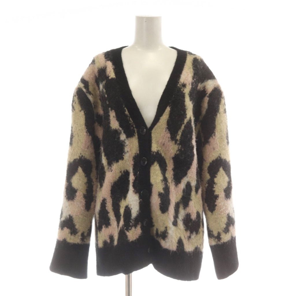 【中古】オールセインツ ALLSAINTS ジレー 編み物 羊毛 S 黒 マルチ色つや 豹柄 レオパード柄 V素っ首 長袖 /金 レディース 【ベクター 古着】 260414