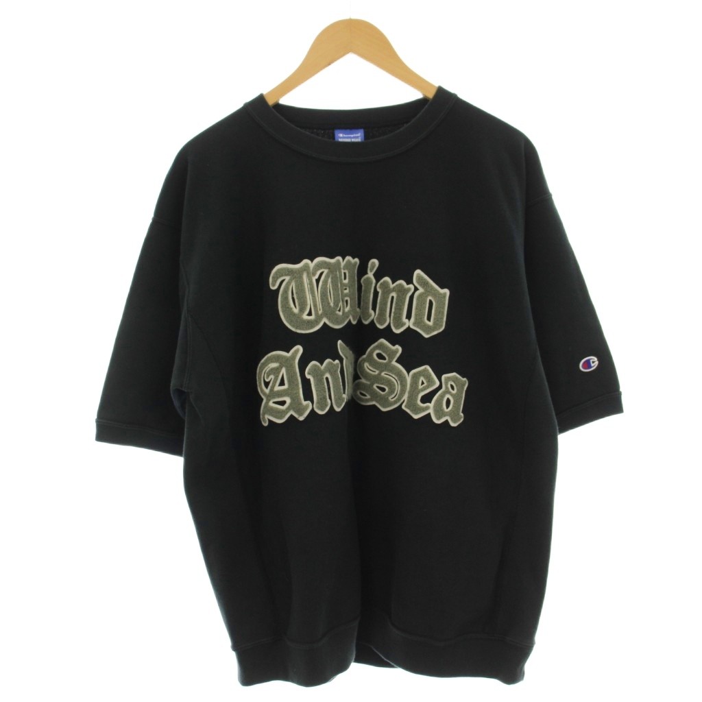 【中古】チャンピオン CHAMPION WIND AND SEA リバースウィーブ スウェット 半袖 トレーナー XL 黒 ブラック C8-B026 /☆G メンズ 【ベクトル 古着】 260408