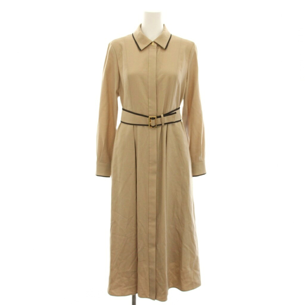【中古】アナイ ANAYI 23AW ウールフラノタックシャツワンピース ロング 長袖 比翼ボタン ベルト ペチコート 36 ベージュ 茶 ブラウン 10232714660 /YT レディース 【ベクトル 古着】 260409