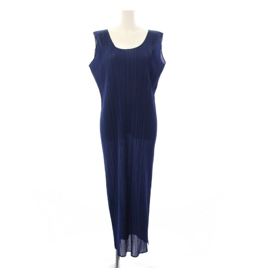 【中古】プリーツプリーズ PLEATS PLEASE イッセイミヤケ ノースリーブワンピース ロング プリーツ 3 青 PP53-JH416 /KH レディース 【ベクトル 古着】 260412