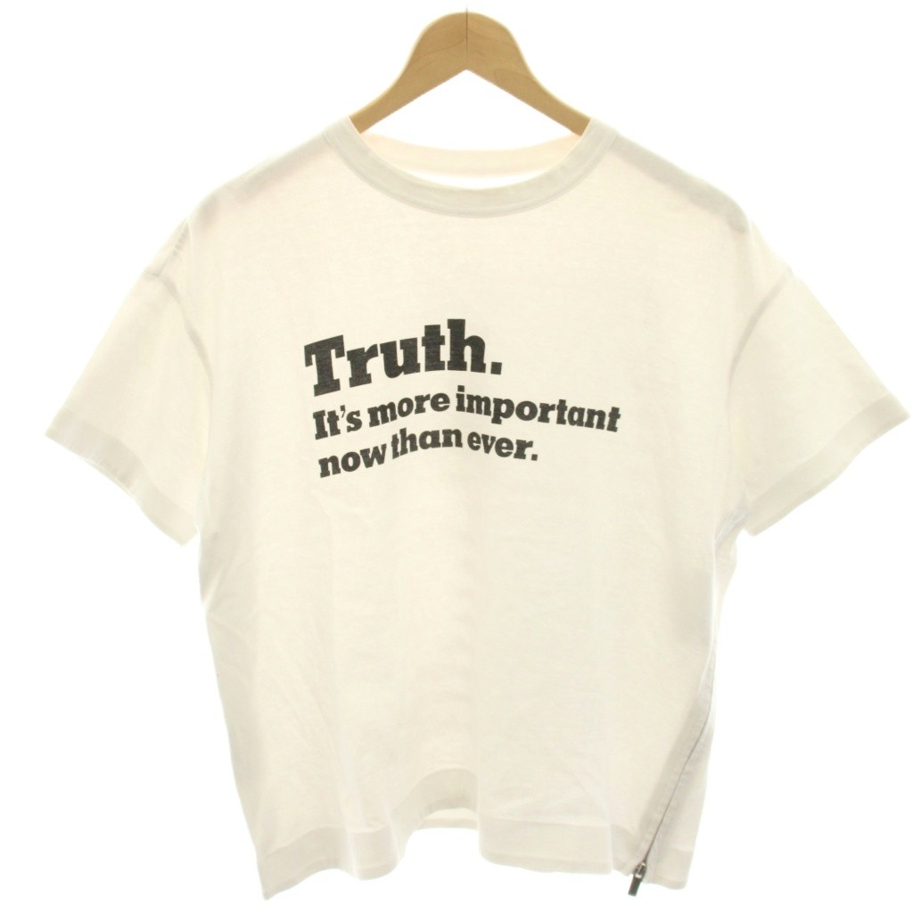 【中古】サカイ sacai NEW YORK TIMES Truth TEE ティーシャツ カットソー 半袖 ロゴタイプ刷り上げる サイドジップ 2 白 白いこと 18-04000 /HN レディース 【ベクター 古着】 260416