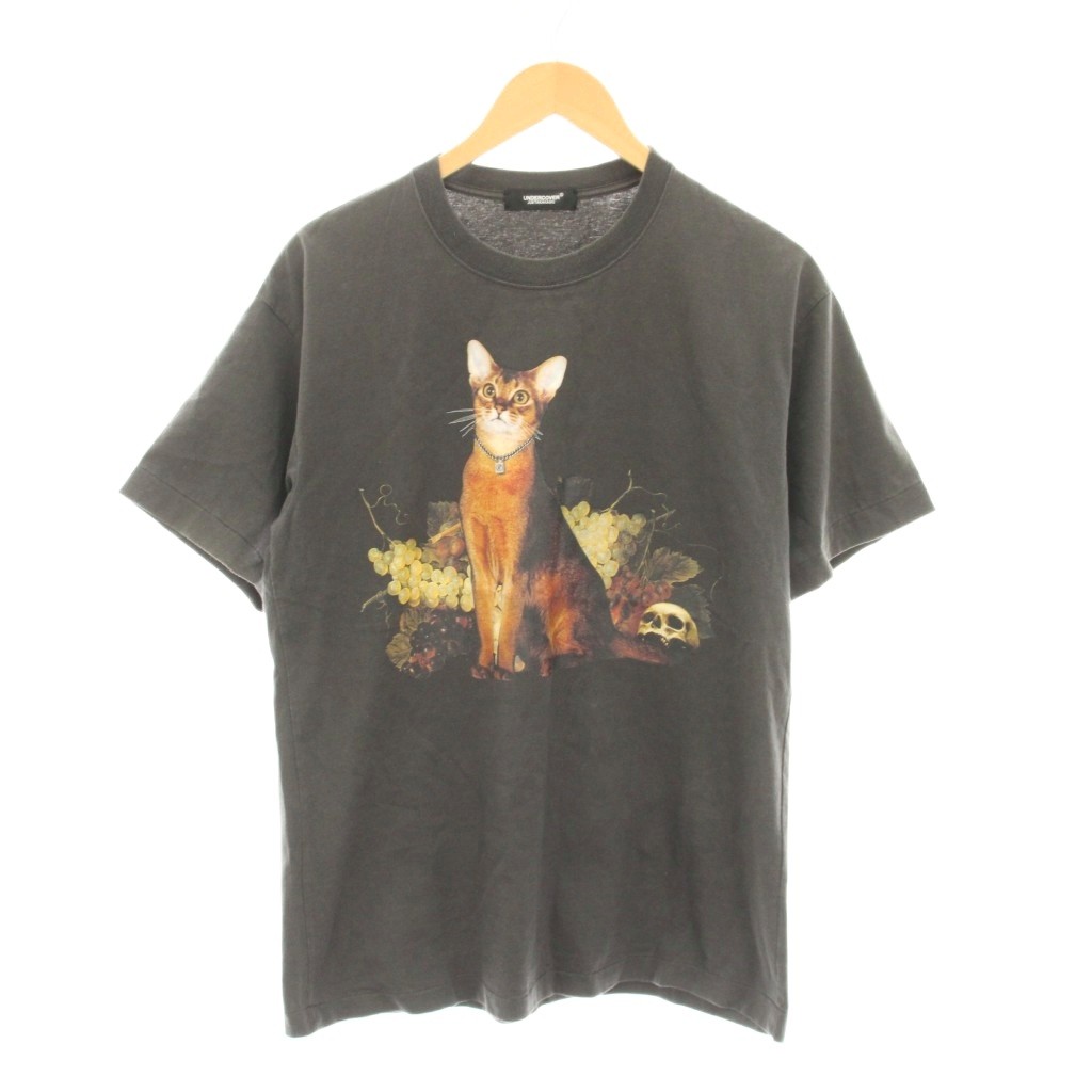 【中古】アンダー押しかぶせる UNDERCOVER JUN TAKAHASHI 猫スカル刷り上げる ティーシャツ カットソー 半袖 1 暗灰色薄墨色 UA2B8801 /YM メンズ 【ベクター 古着】 260418 レディースファッション-Tシャツ・カットソー-トップス