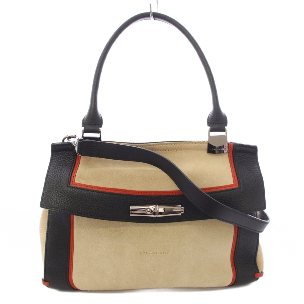 【中古】ロンシャン LONGCHAMP マドレーヌ MADELEINE ショルダーバッグ ハンドバック 2WAY スエードクロス ベージュ 黒 黒いこと L2077907 /TK レディース 【ベクター 古着】 260429