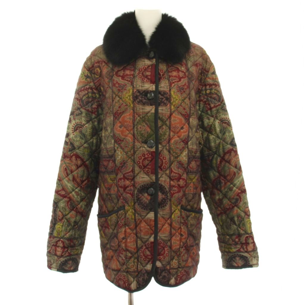 【中古】エトロ ETRO キルティングジャケット アウター フェイクファー 絹 シルク ペイズリー柄 ヴィンテージ M 赤 レッド 黒 ブラック 53-11408-9062 /YT レディース 【ベクトル 古着】 260421｜ブランド古着ベクトルプレミアム店