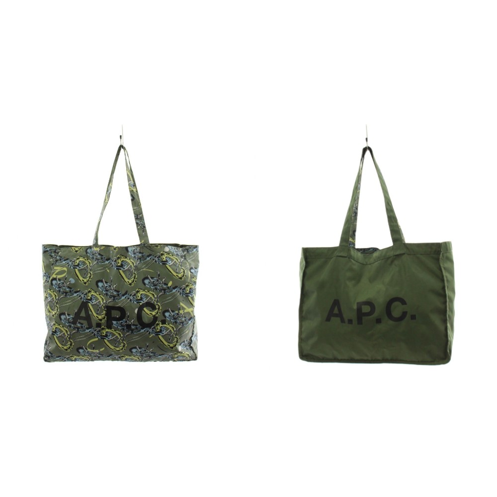 【中古】アーペーセー A.P.C. トートバッグ ショルダーバッグ リヴァーシブル 総柄 ロゴタイプ ナイロン カーキ /AN8 ●D レディース 【ベクター 古着】 260423 トートバッグ-レディースバッグ-バッグ・小物・ブランド雑貨